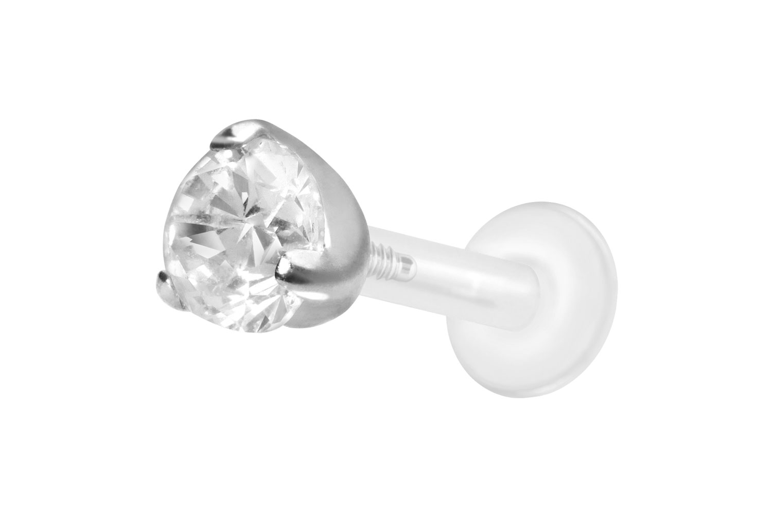 PTFE Labret Piercing mit Innengewinde + Titan-Aufsatz EINGEFASSTER KRISTALL